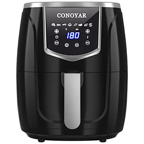 CONOYAR Heißluftfritteuse 4.5L, 1300W, Ölfrei mit LED-Touchscreen und 8 Programmen, Schwarz