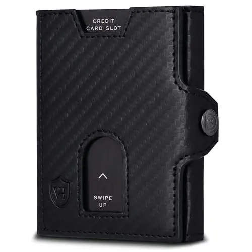 VON HEESEN Slim Wallet RFID Schutz - Geldbörse für Herren & Damen - Mini Portemonnaie in Carbon-Schwarz
