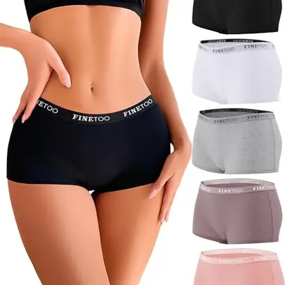 FINETOO 5er Pack Damen Boxershorts - Atmungsaktive Baumwollunterwäsche in S-XL