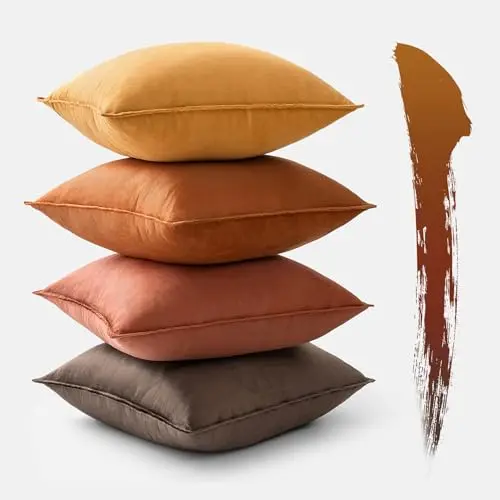 MIULEE 4er Set Samt Kissenbezüge 45x45 cm Khaki für Sofa und Wohnzimmer
