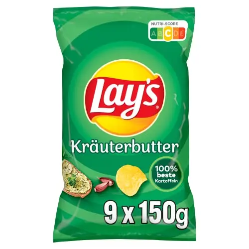 Lay's Kräuterbutter Kartoffelchips – Knusprig und lecker für jede Party (9 x 150 g)