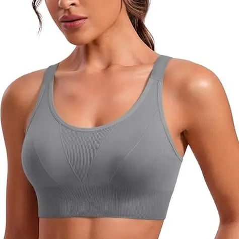 Aseniza Damen Sport-BH Push-up, Starker Halt, Verstellbare Schultergurte, Nahtlos, Für Laufen & Fitness, Grau