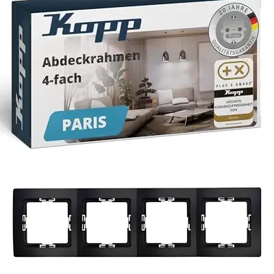 Kopp PARIS 4-fach Abdeckrahmen in Matt-Schwarz - Stilvoller Rahmen für Steckdosen & Schalter