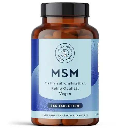 MSM 2000mg mit Vitamin C - 365 vegane Tabletten - Hochdosiert und kompakt - Alpha Foods