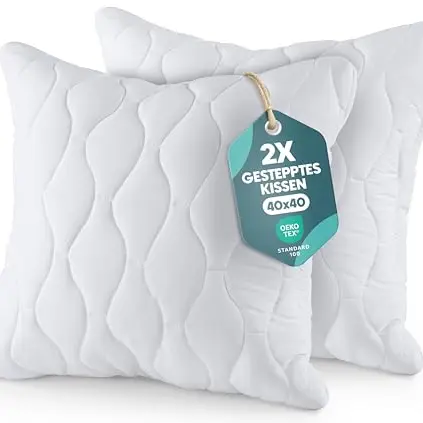 Utopia Bedding 40x40 cm Kopfkissen (2er Set) - Gestepptes Dekokissen für Bett und Sofa (Weiß)
