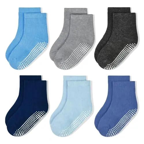 ARERWA Rutschfeste Socken für Kinder – 6 Paar Antirutschsocken für 1-3 Jahre