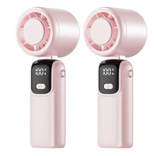 2er Pack Mini-Handventilatoren mit LED, 2000 mAh, USB wiederaufladbar, leise und leicht für Reisen, Büro und Sommer