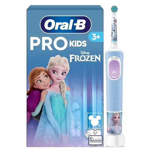 Oral-B Pro Kids Frozen elektrische Zahnbürste für Kinder ab 3 Jahre mit Sensitiv+ Modus, weiche Borsten, inkl. 1 Aufsteckbürste und Stickern, blau/lilafarben