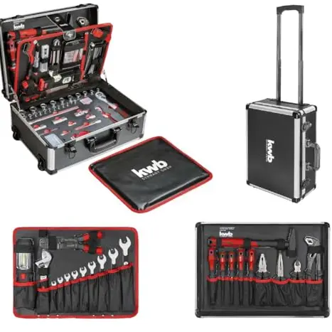 KWB Werkzeugkoffer 175-teilig mit Trolley-Funktion, stabiler Aluminiumkoffer, ideal für Heimwerker und Handwerker, abschließbar mit 2 Schlüsseln
