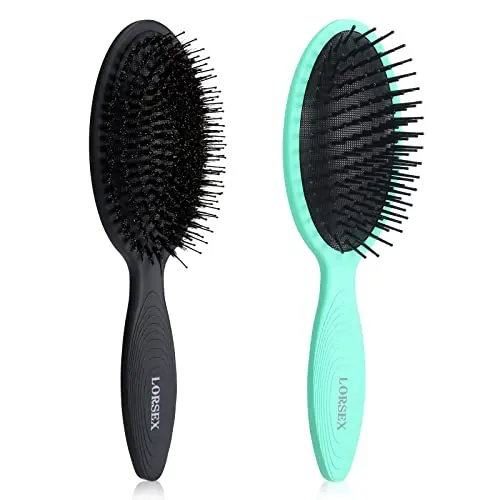 LORSEX Paddel Haarbürste 2er Set für entwirrendes Haar - ideal für Damen, Herren & Kinder (Schwarz-Grün)