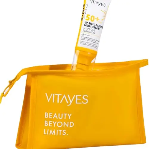 Vitayes 5-in-1 Sonnencreme LSF 50+ mit Tragetasche, gegen Hautalterung und Unreinheiten, für das Gesicht, 50ml