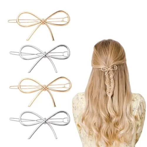 Haarspangen mit Schleife, 4er Set für Damen und Mädchen, in Gold und Silber