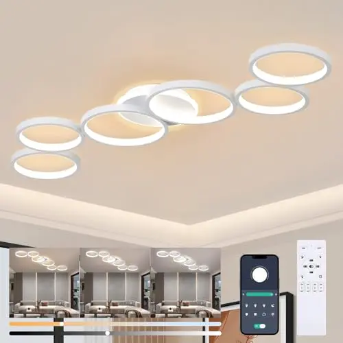 Liyabber Dimmbare LED Deckenleuchte für Wohnzimmer und Schlafzimmer, Modernes Design mit Fernbedienung, 113 cm