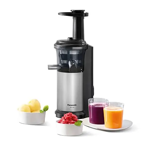 Panasonic Slow Juicer MJ-L500S – Entsafter, 2 Einsätze für Säfte & gefrorene Zutaten, Frozen Joghurt, Silber