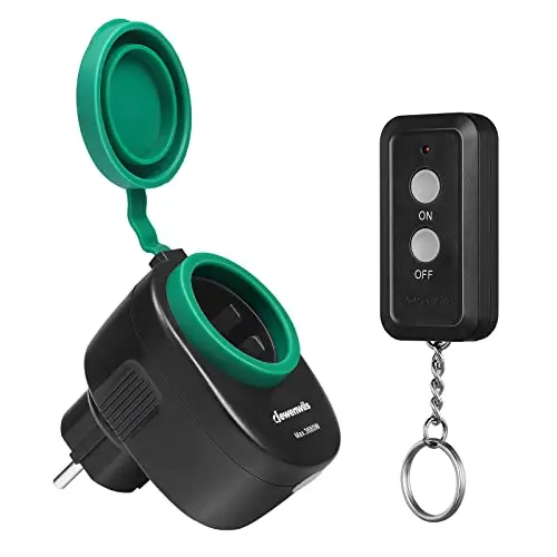 DEWENWILS Funksteckdosen-Set mit Fernbedienung, 16A, 30m, IP44, für Außen, Schwarz