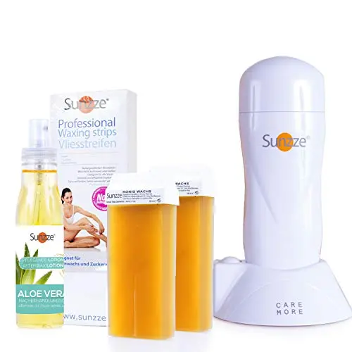 Sunzze Warmwachs Roll-On Set mit Wachspatronen, Vliesstreifen und After Wax Lotion