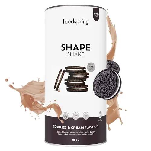 foodspring Shape Shake Cookies & Cream – Mahlzeitenersatz zur Gewichtskontrolle mit Premium Protein, 202 kcal pro Portion - 900g