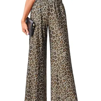 VOGMATE Damen Sommerhose High Waist Luftige Freizeithose mit Leopardenmuster