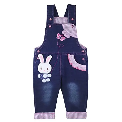 DEBAIJIA Baby Mädchen Denim Latzhose mit Hosenträger und Kaninchen-Design - 100