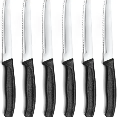 Double.S Frühstücksmesser-Set, 6 Stück, Steak- und Tomatenmesser mit Wellenschliff, 22 cm, Schwarzes Besteck