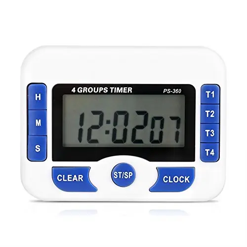 Digitaler Küchentimer, 4-Kanal Countdown Uhr mit Magnet, Weiß und Blau