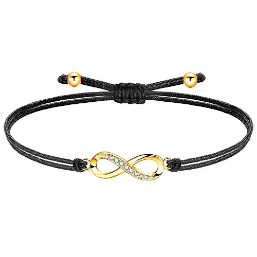 ZENI Unendlichkeit Armband Gold für Kinder - Handgefertigtes Schwarz Stoffarmband, Verstellbar, Geburtstag Geschenke
