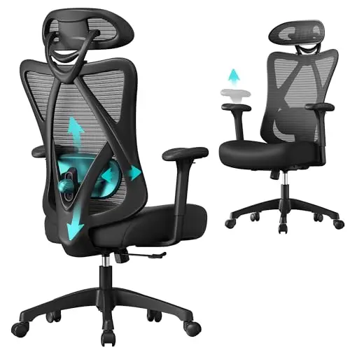 SONGMICS Ergonomischer Bürostuhl, höhenverstellbar, mit Lenden- und Kopfstütze, bis 150 kg, schwarz