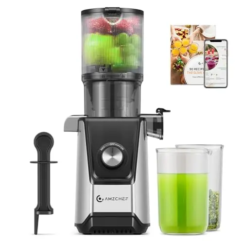 AMZCHEF 200W Slow Juicer mit großem Einfüllschacht für Obst und Gemüse