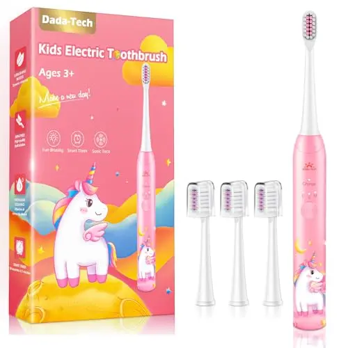 Elektrische Kinderzahnbürste mit Timer und Stickern, geeignet für Mädchen ab 3 Jahren - Einhorn Design, wiederaufladbar