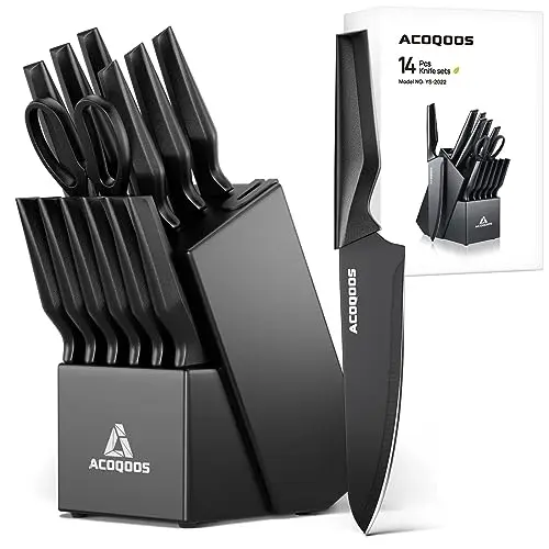 ACOQOOS 14-teiliges Messerset mit Schärfer - Küchenmesser Set Schwarz