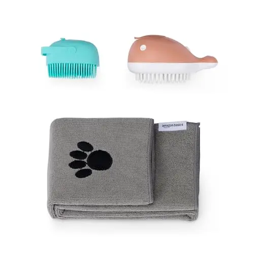 Amazon Basics Hundebadebürste mit Shampoo-Spender, für Massage und Fellpflege