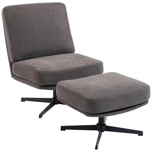 HOMCOM Drehbarer Loungesessel mit Hocker in Dunkelgrau - Moderner Relaxsessel für Wohnzimmer und Schlafzimmer