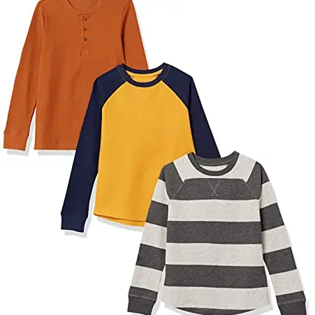 Amazon Essentials Jungen Thermo-T-Shirt 3er-Pack, Grau/Rostfarben/Senfgelb, 2 Jahre