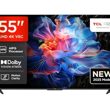 TCL 55V6C 55 Zoll 4K HDR Smart TV mit Google TV, Dolby Audio, Motion Clarity, kompatibel mit Google Assistant & Alexa
