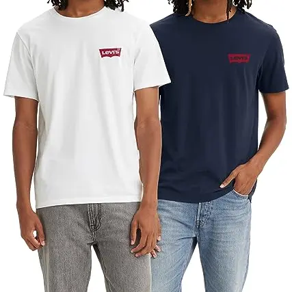 Levi's Herren 2er-Pack Graphic T-Shirts, Crewneck, Weiß & Dunkelblau, Größe S