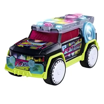 Dickie Toys Beat Hero Spielzeugauto mit DJ-Pult und Musik, LED Lichtshow, 3 Spiel-Modi