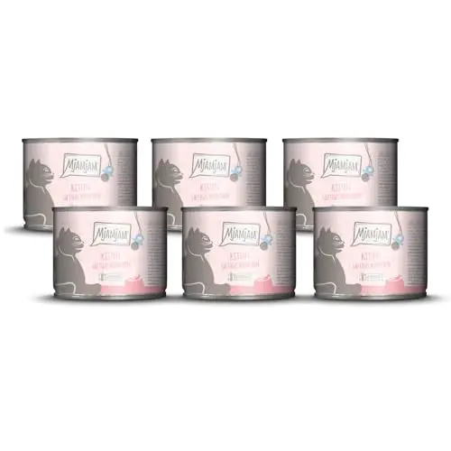MjAMjAM Premium Katzen-Nassfutter Kitten mit Hühnchen & Lachsöl, getreidefrei, 6 x 200 g