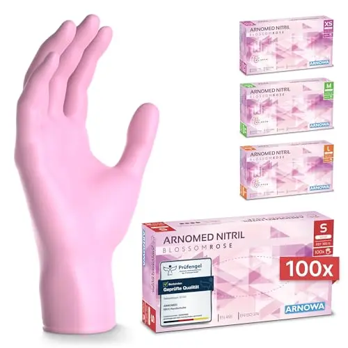 ARNOMED Einweghandschuhe Pink, 100 Stück - Nitrilhandschuhe, puderfrei und latexfrei, Größen XS bis L