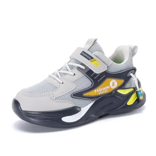 AFJYG Kinderschuhe Jungen Sneakers Turnschuhe Atmungsaktiv Leicht Klettverschluss Grau EU 36