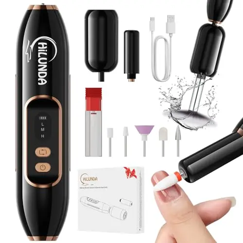 HiLUNDA Tragbarer Elektrischer Nagelfräser 2 in 1 - Kabelloses Nageldesign Set mit Drehzahlregelung