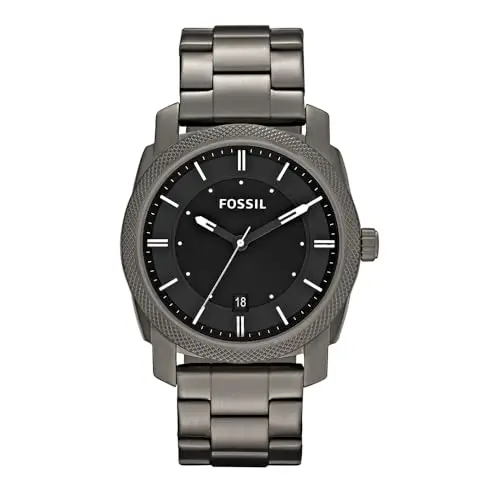 Fossil Herren Uhr - Quarzwerk mit Edelstahl- und Lederarmband, Dunkelgrau, 42MM