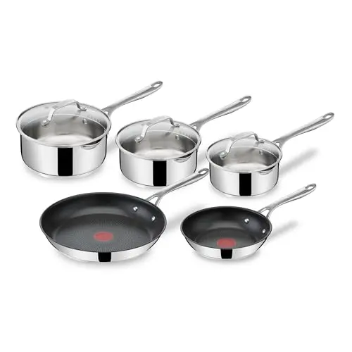 Tefal Jamie Oliver 8-teiliges Pfannenset aus Edelstahl - 20/28 cm Pfannen & 16/18/20 cm Stielkasserollen mit Deckel