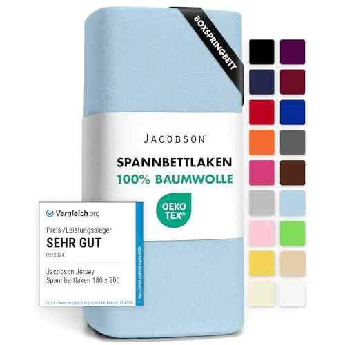 Jacobson Jersey Spannbettlaken aus Baumwolle (180x200 cm, Hellblau)