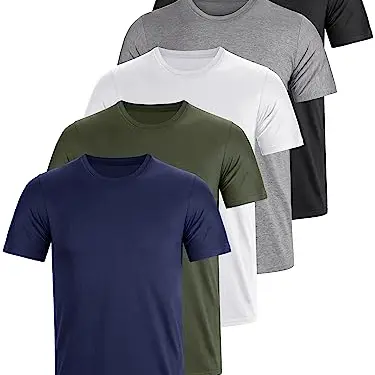 Basic Rundhals T-Shirt Set für Herren, 5er Pack, kurzarm, einfarbig, Schwarz Weiß Grau Grün Blau, Größe 3XL-4XL