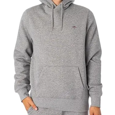 Gant Herren Hoodie Reg Shield Kapuzenpullover - Grau Melange, Größe M