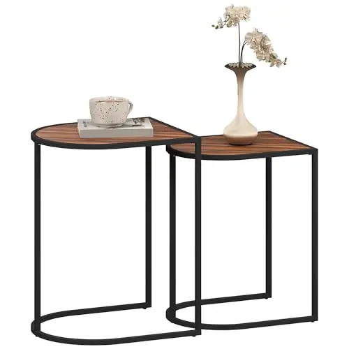 HOMCOM 2er-Set Couchtisch, Eckiger Kaffeetisch, Stapelbar, Braun-Schwarz, für Wohnzimmer