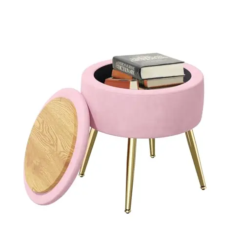 Hawthyhome Hocker mit Stauraum - Runder Sitzhocker in Rosa