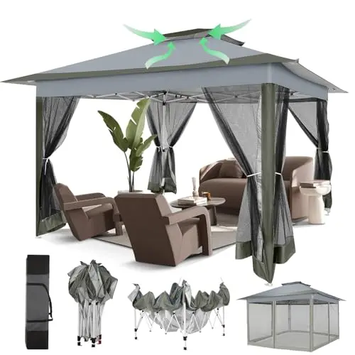 COBIZI Faltpavillon 3x3m wasserdicht mit Moskitonetz - stabil und winterfest, dunkelgrau