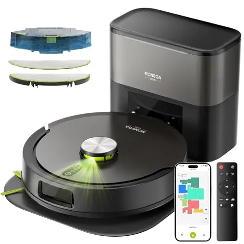 MONSGA Saugroboter mit Wischfunktion, App-Steuerung, absaugstation, LiDAR Navigation, 4-in-1 für Teppiche und Tierhaare
