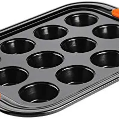LE CREUSET Muffinform für 12 Stück, Sauerteigbeständig, Karbonstahl, Anthrazit/Orange